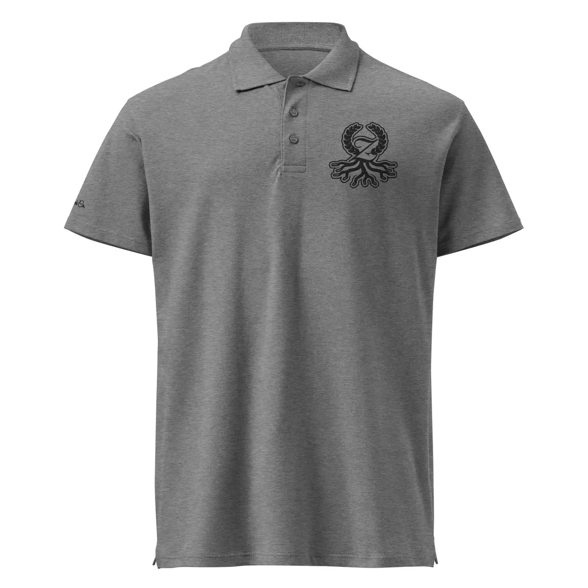 Polo piqué gris melange logo negro bordado Zaylachi Origine streetwear