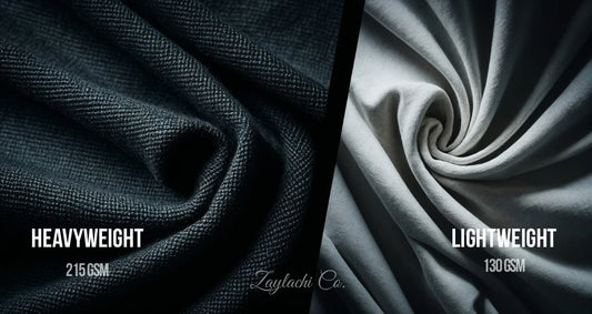 Heavyweight 215 GSM vs Lightweight cotton fabric texture comparison — Zaylachi Co. streetwear