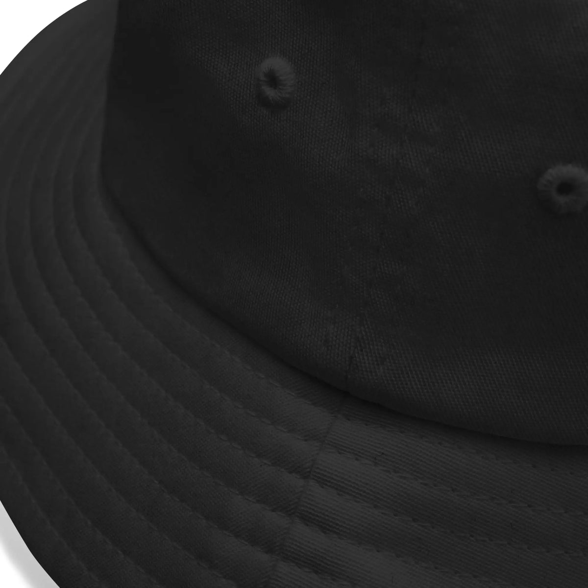 Fabric detail and Zaylachi Co. embroidered signature on black bucket hat | Zaylachi Co.