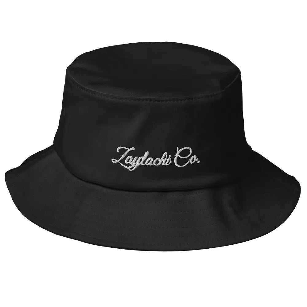 Black bucket hat Zaylachi Co. embroidered signature front view | Zaylachi Co.