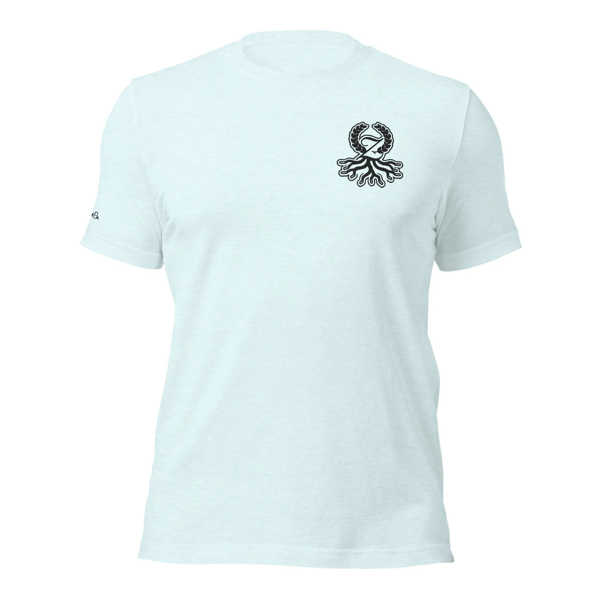 Camiseta clásica azul hielo jaspeado bordado logo negro Zaylachi Origine streetwear