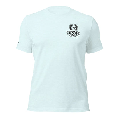 Camiseta clásica azul hielo jaspeado bordado logo negro Zaylachi Origine streetwear