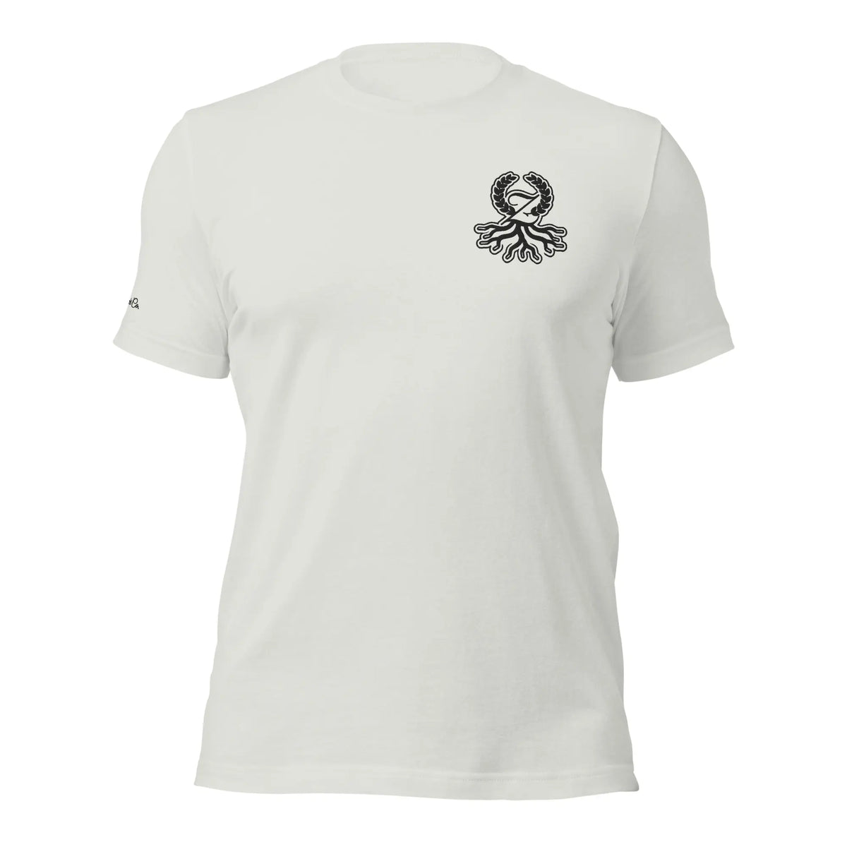 Camiseta clásica plateada bordado logo negro Zaylachi Origine streetwear