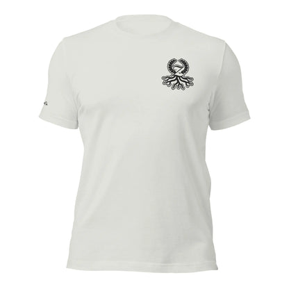Camiseta clásica plateada bordado logo negro Zaylachi Origine streetwear