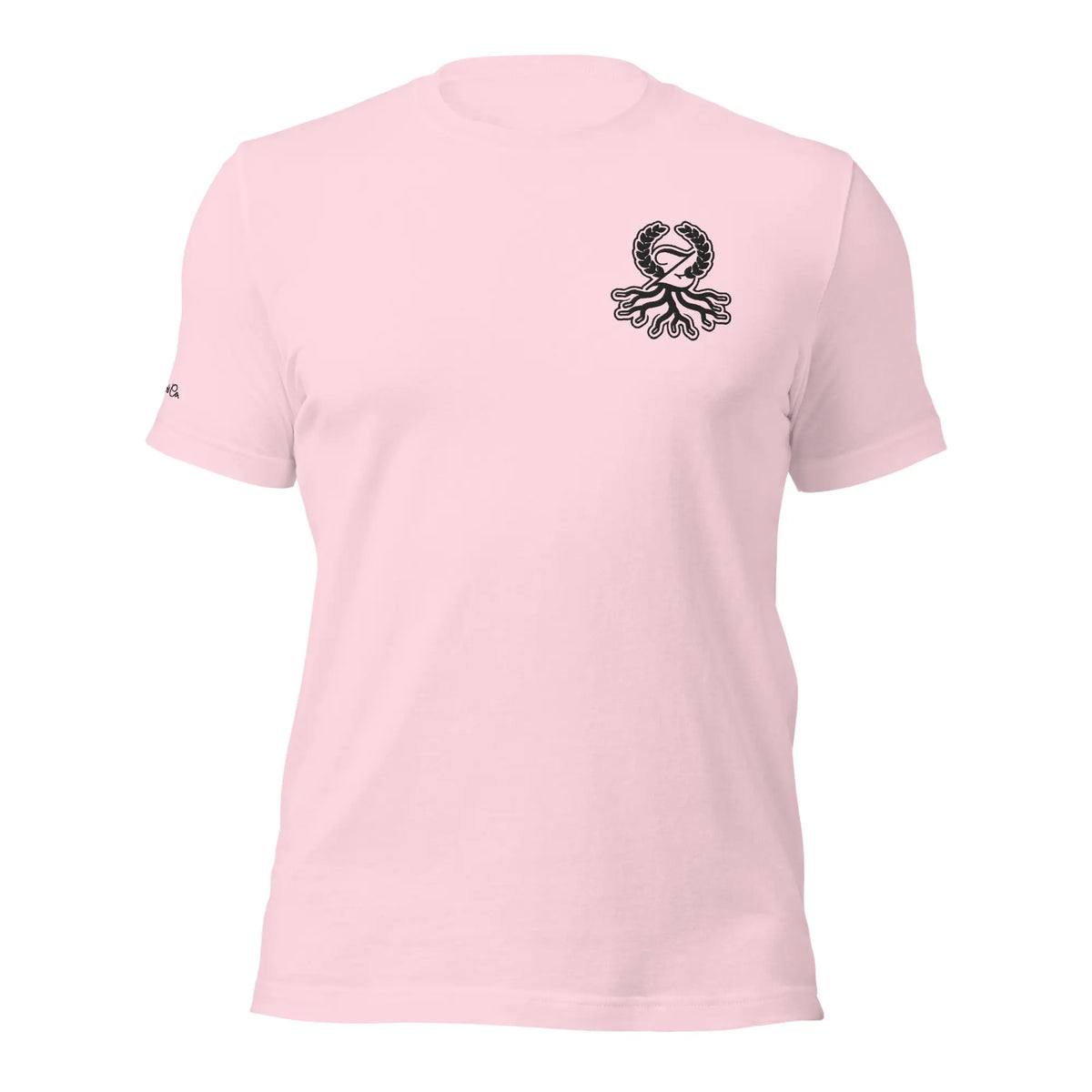 Camiseta clásica rosa suave bordado logo negro Zaylachi Origine streetwear