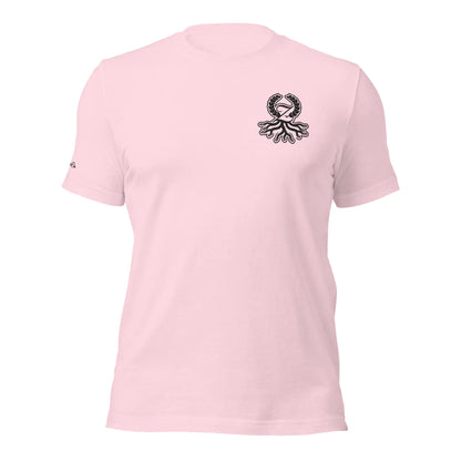 Camiseta clásica rosa suave bordado logo negro Zaylachi Origine streetwear