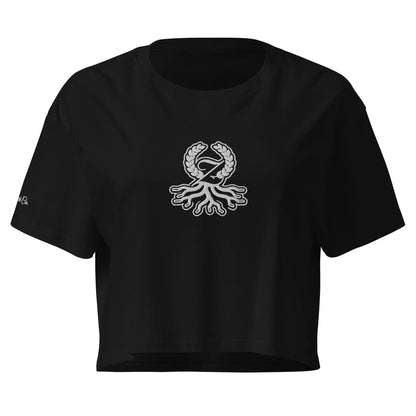 Women's black crop boxy tee embroidered Zaylachi Origine front view | Zaylachi Co.