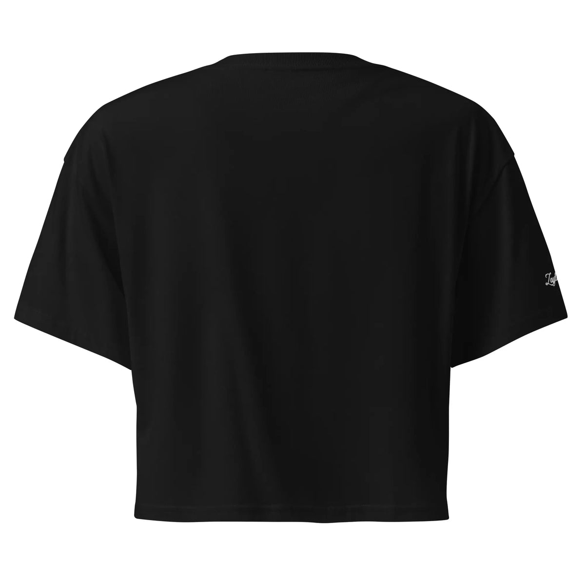 Women's black crop boxy tee embroidered Zaylachi Origine rear view | Zaylachi Co.