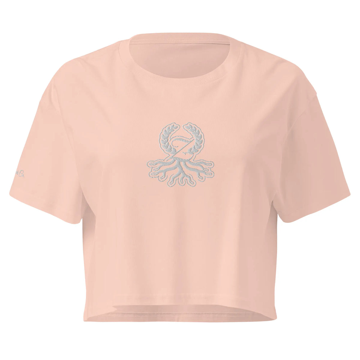 Women's pale pink crop boxy tee embroidered Zaylachi Origine streetwear | Zaylachi Co.