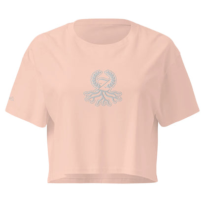 Women's pale pink crop boxy tee embroidered Zaylachi Origine streetwear | Zaylachi Co.