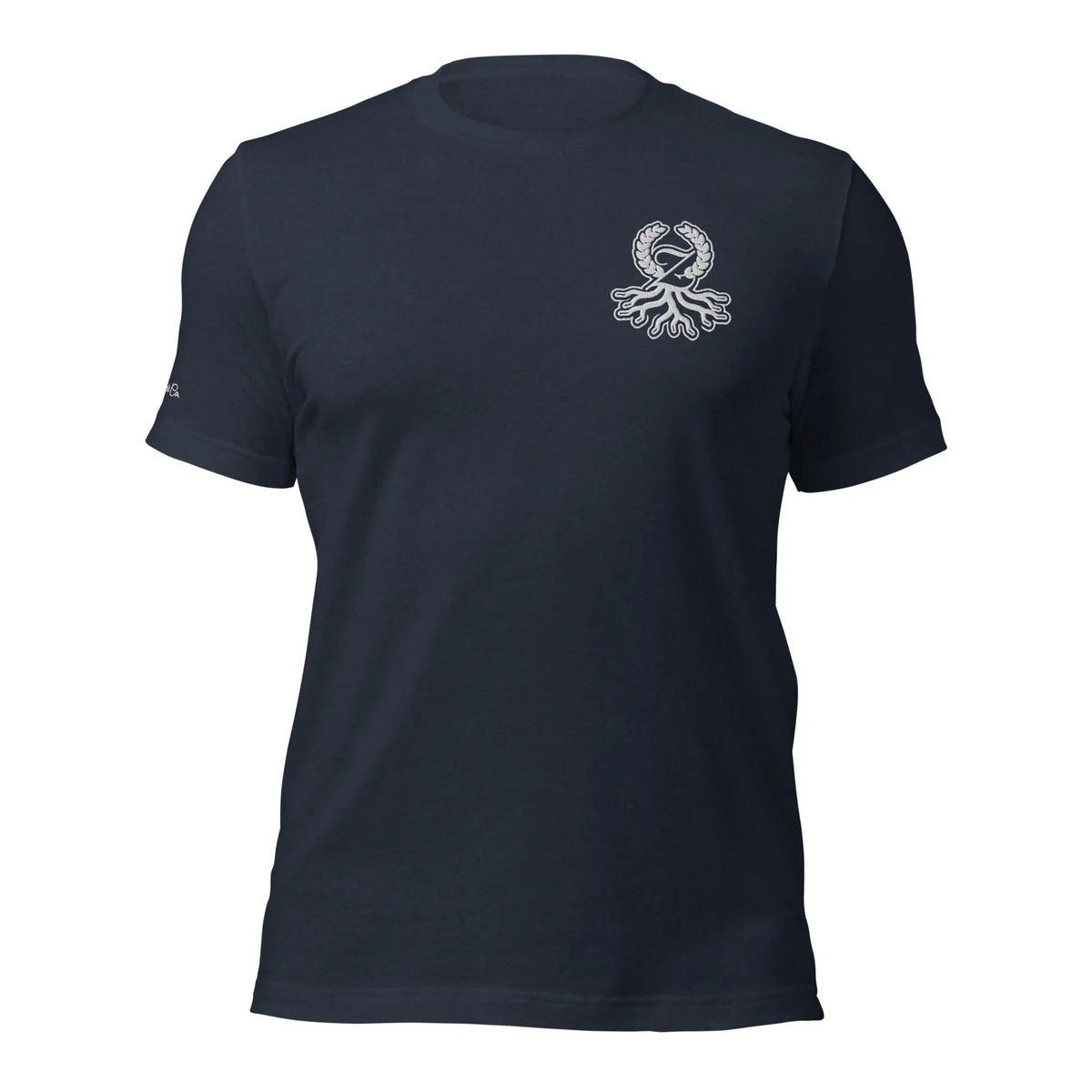 Camiseta clásica marino jaspeado logo blanco bordado Zaylachi Origine streetwear