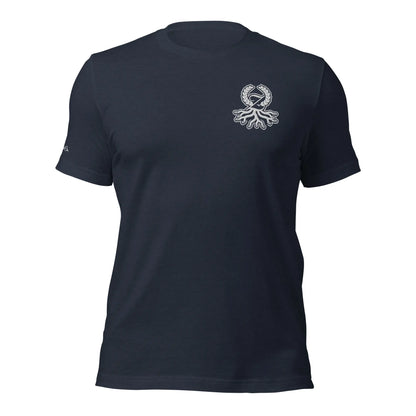 Camiseta clásica marino jaspeado logo blanco bordado Zaylachi Origine streetwear