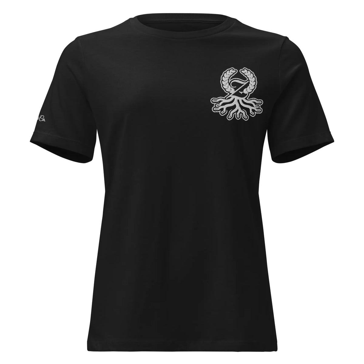 T-shirt relaxed fit femme noir broderie Zaylachi Origine vue de face