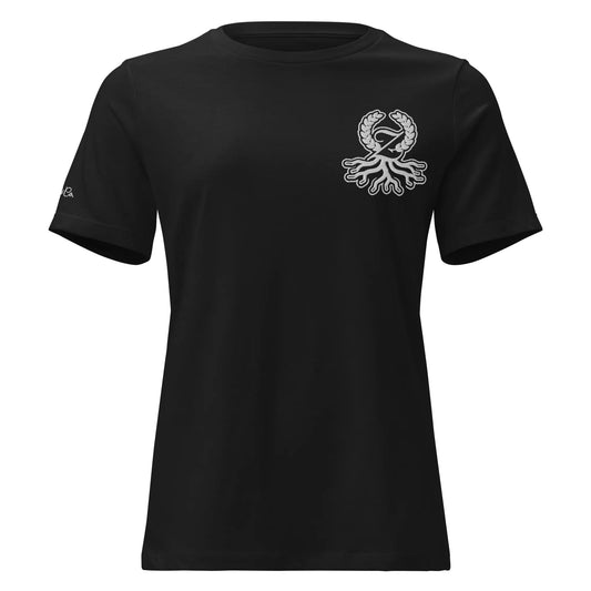 T-shirt relaxed fit femme noir broderie Zaylachi Origine vue de face