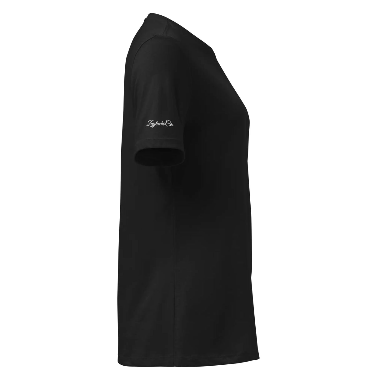 T-shirt relaxed fit femme noir vue latérale signature Zaylachi Co. brodée sur la manche | Zaylachi Co.