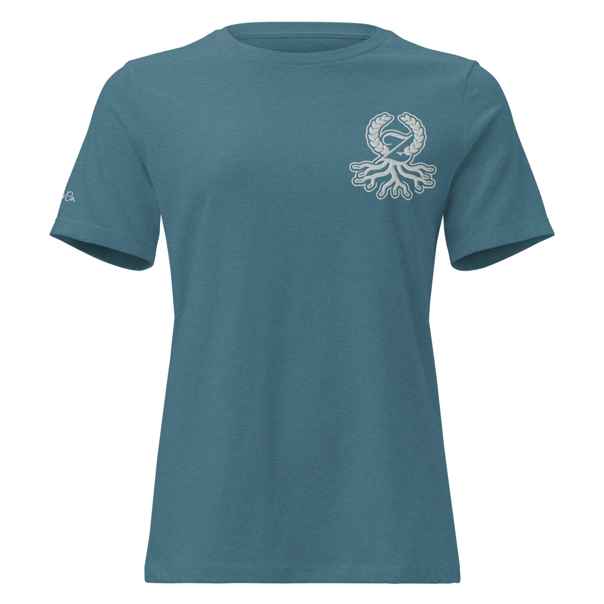 T-shirt relaxed fit femme bleu canard chiné broderie Zaylachi Origine streetwear