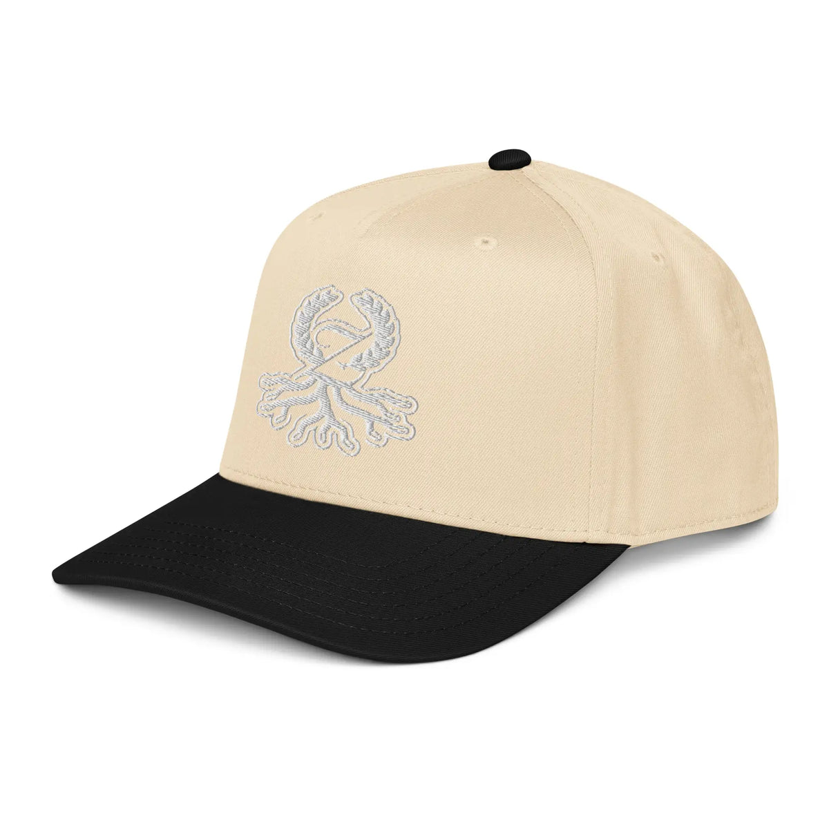 Gorra 5 panel bicolor natural negro bordado Zaylachi Origine streetwear