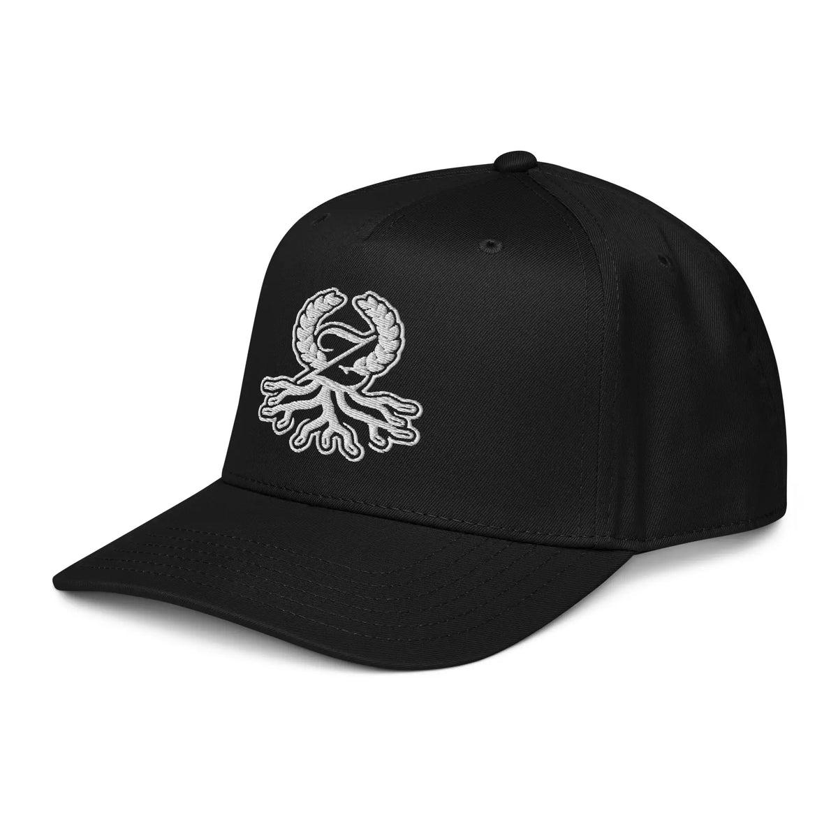 Gorra 5 panel negra bordado Zaylachi Origine streetwear vista frontal
