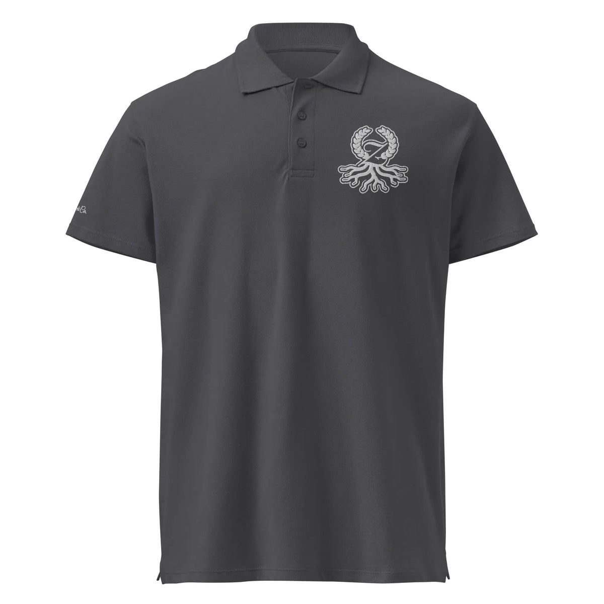 Mouse grey pique polo white embroidered Zaylachi Origine logo streetwear | Zaylachi Co.