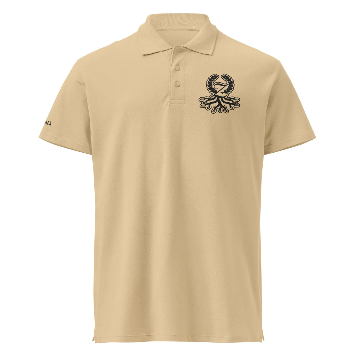 Polo piqué arena logo negro bordado Zaylachi Origine streetwear