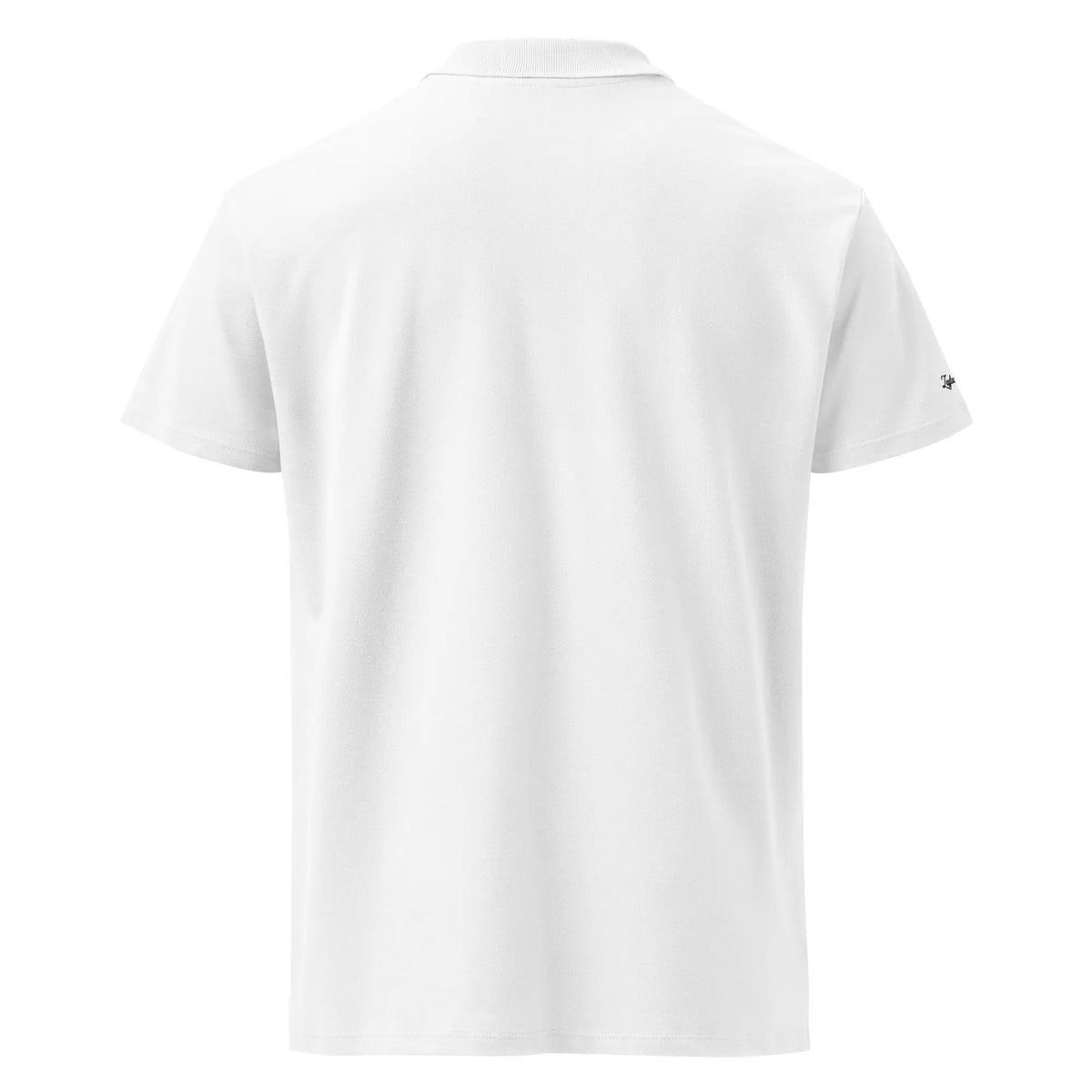 Polo piqué blanco logo negro bordado Zaylachi Origine vista posterior